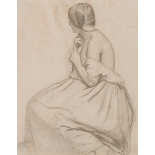 A Seated Young Woman Plaiting her Hair, Looking into a Mirror